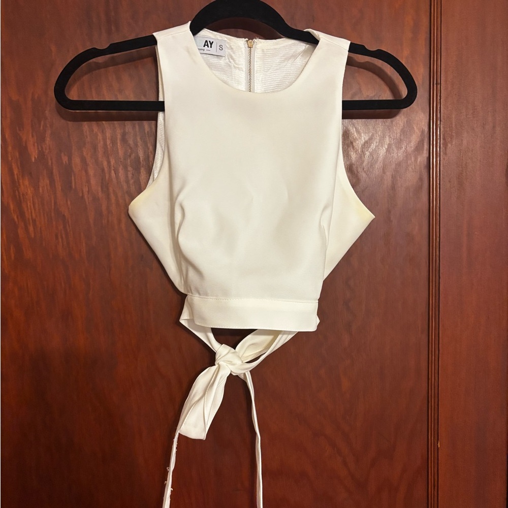 White Sleeveless Tie-Back Top